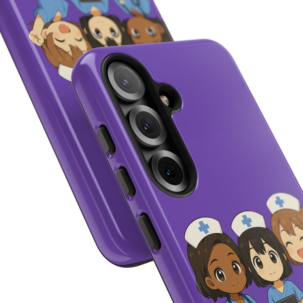 Cute Anime Nurse Phone Case – Purple, Medical-Inspired Design