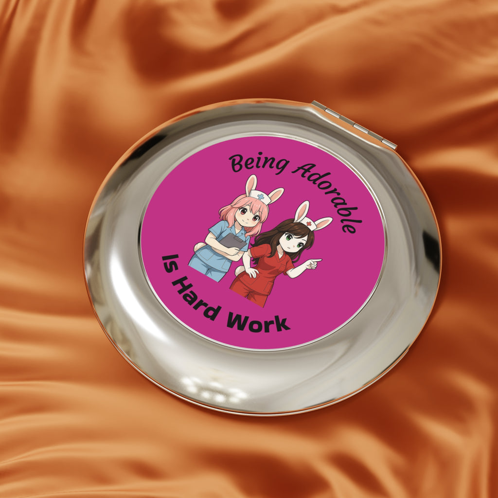 Cute Nurse Anime Compact Travel Mirror - Being Adorable Is Hard Work Makeup Accessory
