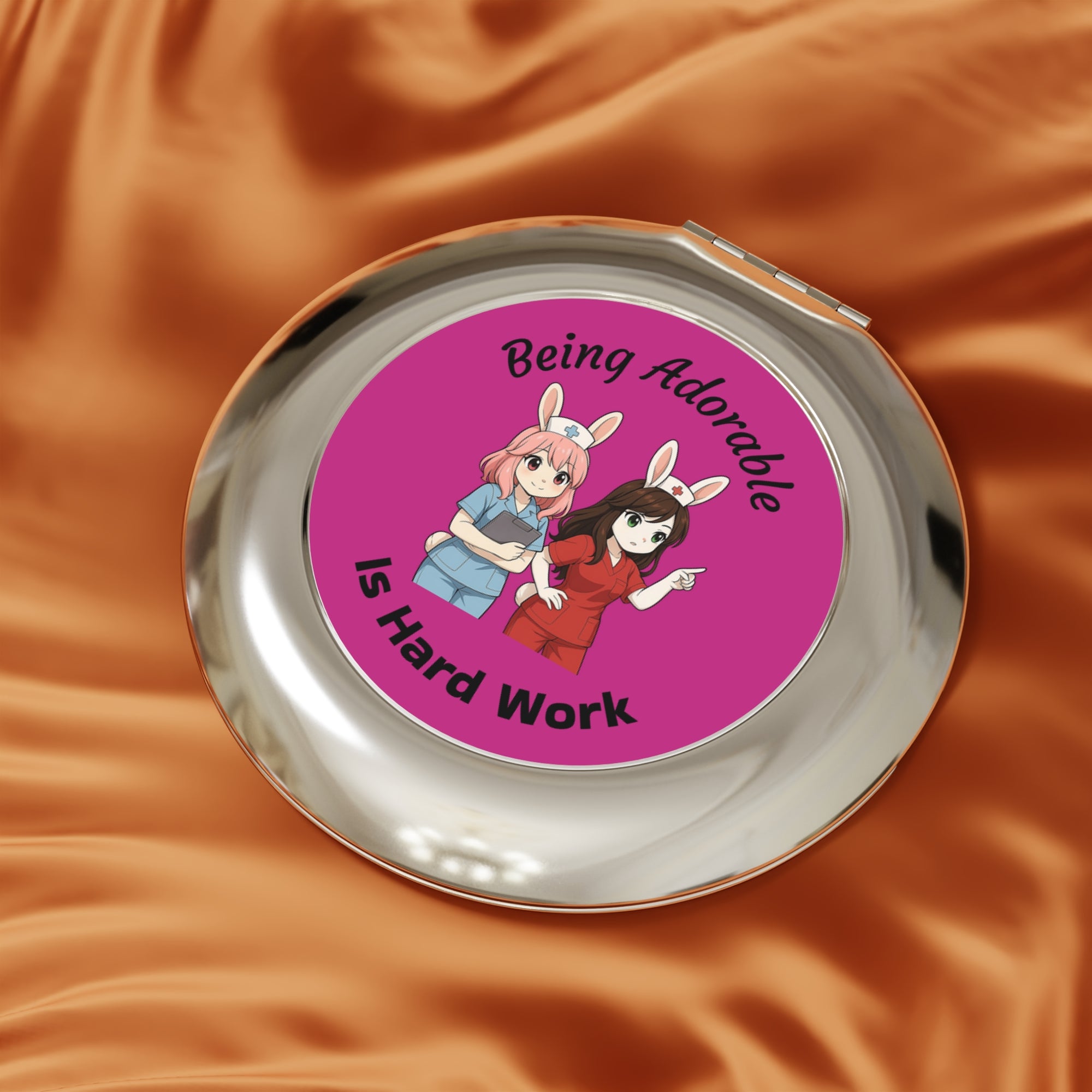 Cute Nurse Anime Compact Travel Mirror - Being Adorable Is Hard Work Makeup Accessory