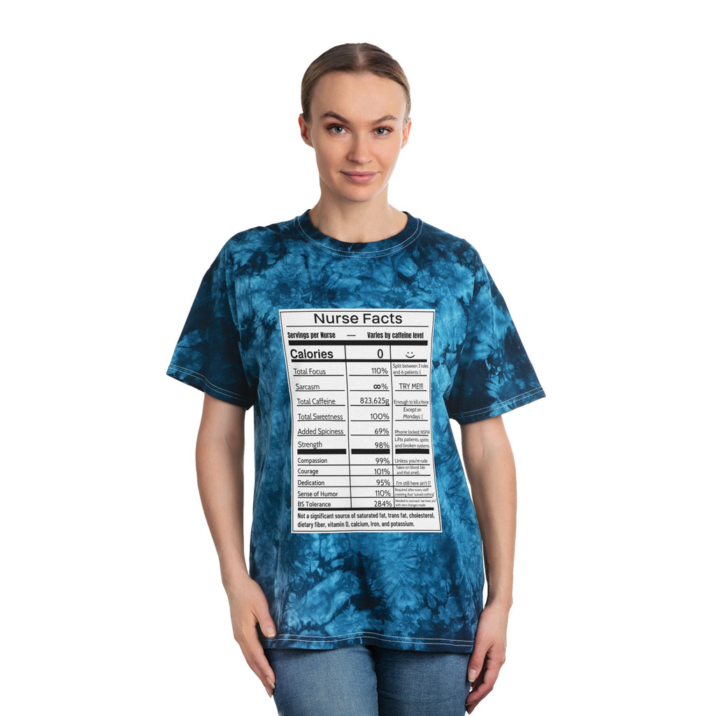 Nurse Facts Tie-Dye T-Shirt – Funny Nutrition Label Satire for Nurses