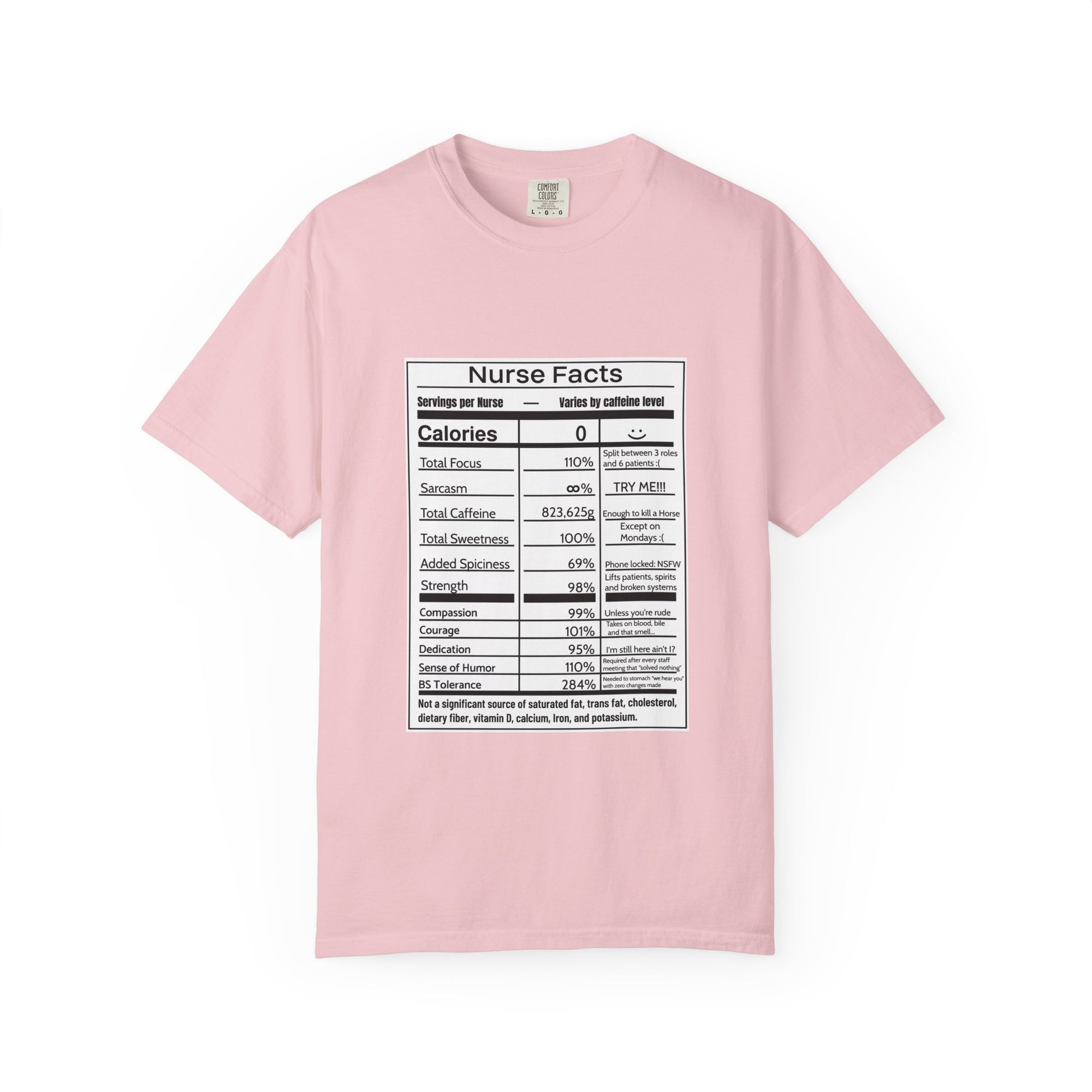 Nurse Facts T-Shirt – Funny Nutrition Label Satire for Nurses