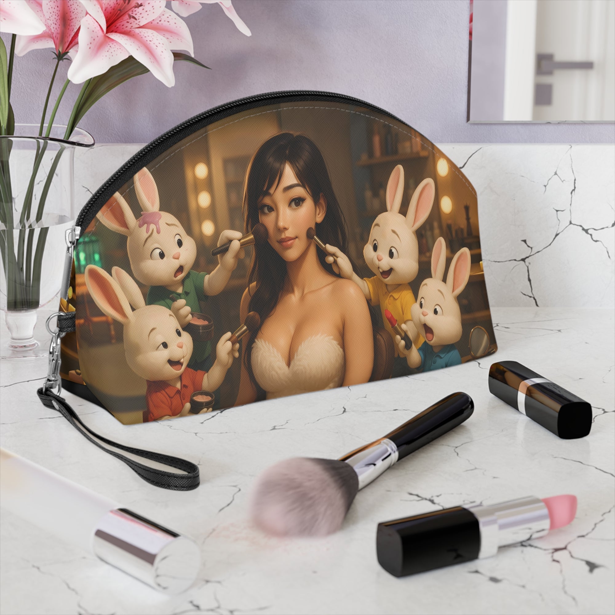 Bunny Blush Makeup Bag – Cute Cosmetic Pouch with Chic Bunny Design