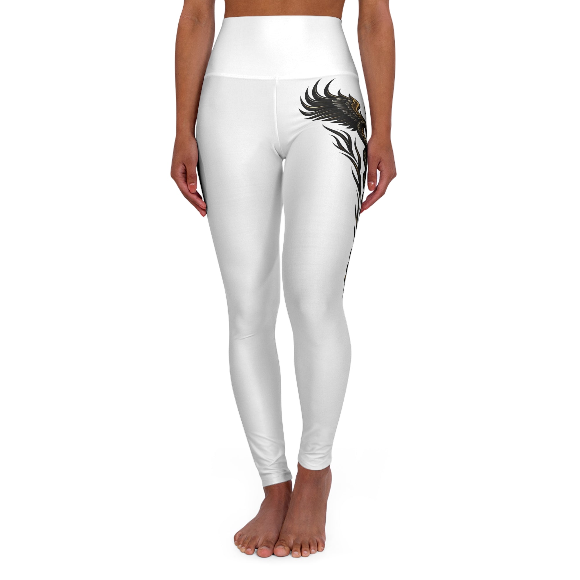 Nurse Caduceus High Waist Yoga Leggings – White, Black & Gold