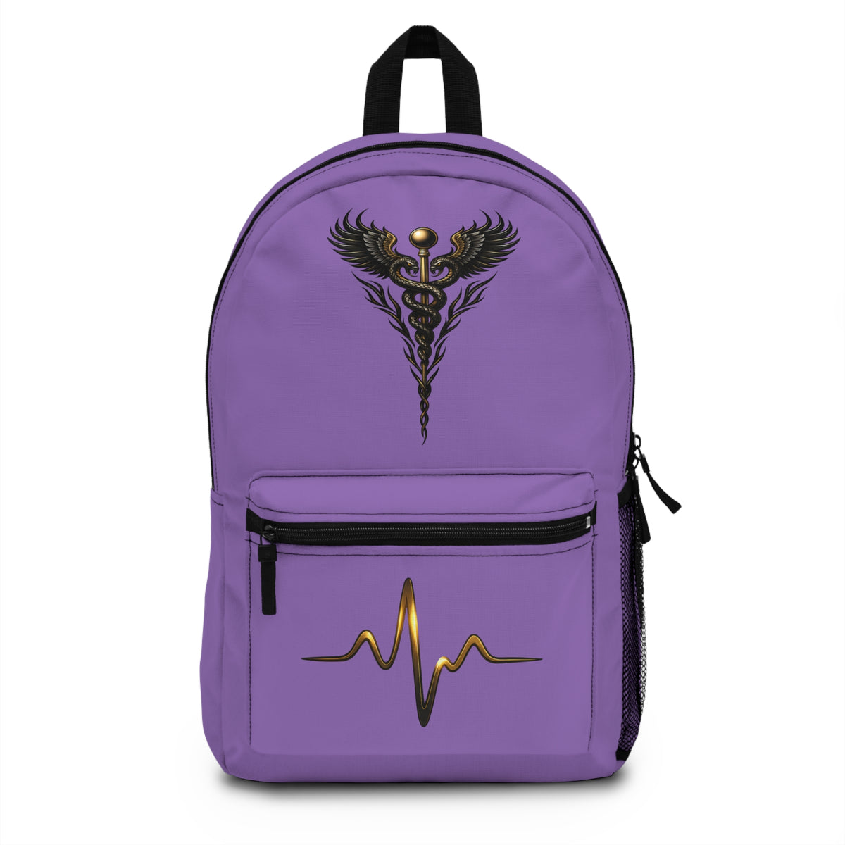The Healer’s Backpack – Medical Caduceus & Gold Heartbeat Nursing Backpack (Light Purple)