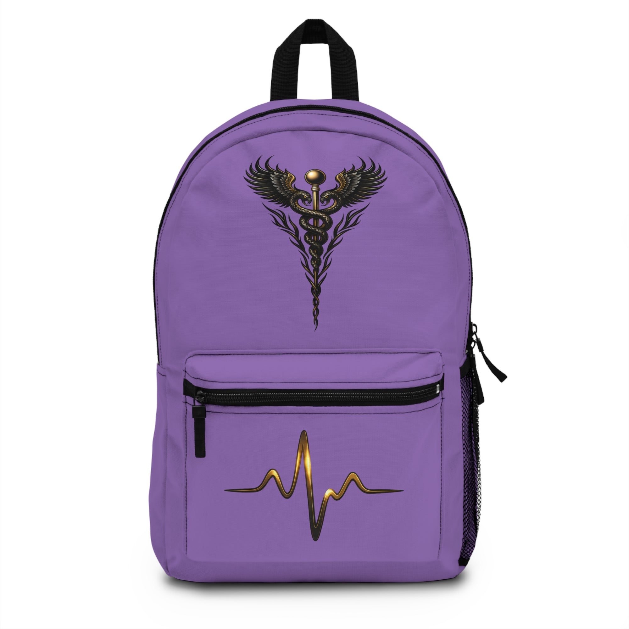 The Healer’s Backpack – Medical Caduceus & Gold Heartbeat Nursing Backpack (Light Purple)