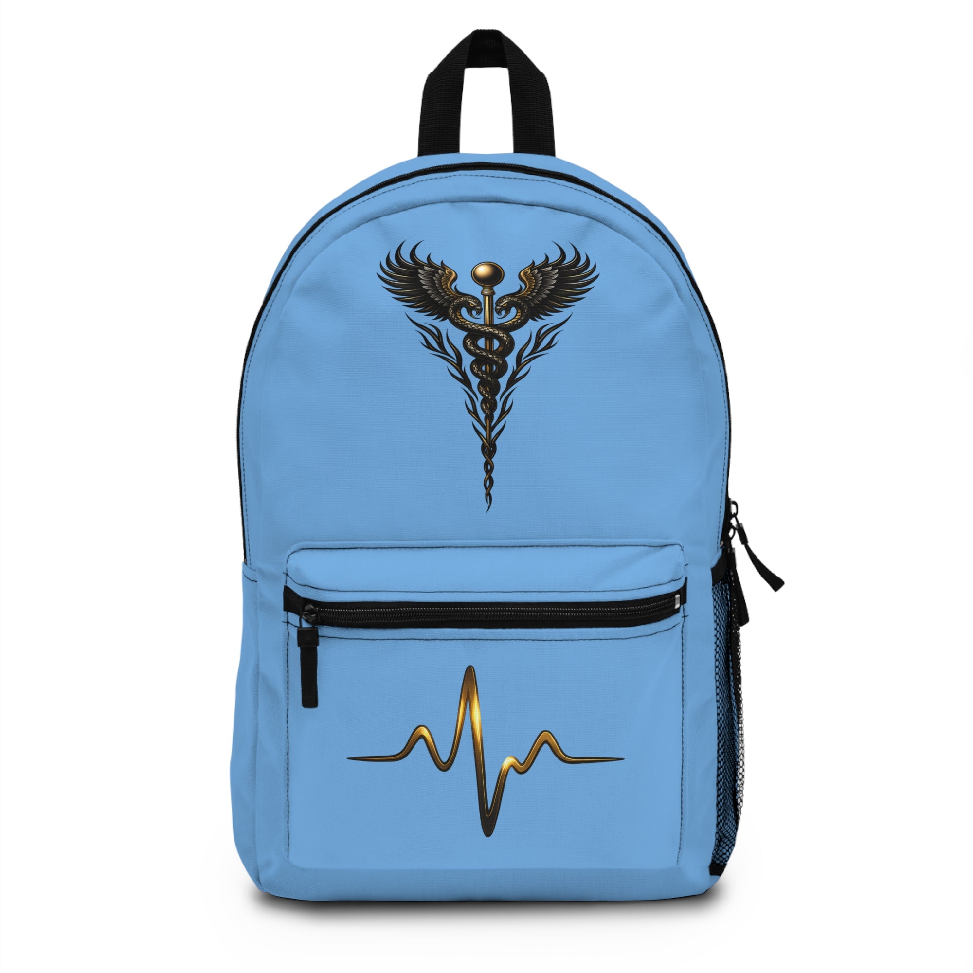 The Healer’s Backpack – Medical Caduceus & Gold Heartbeat Nursing Backpack (Light Blue)