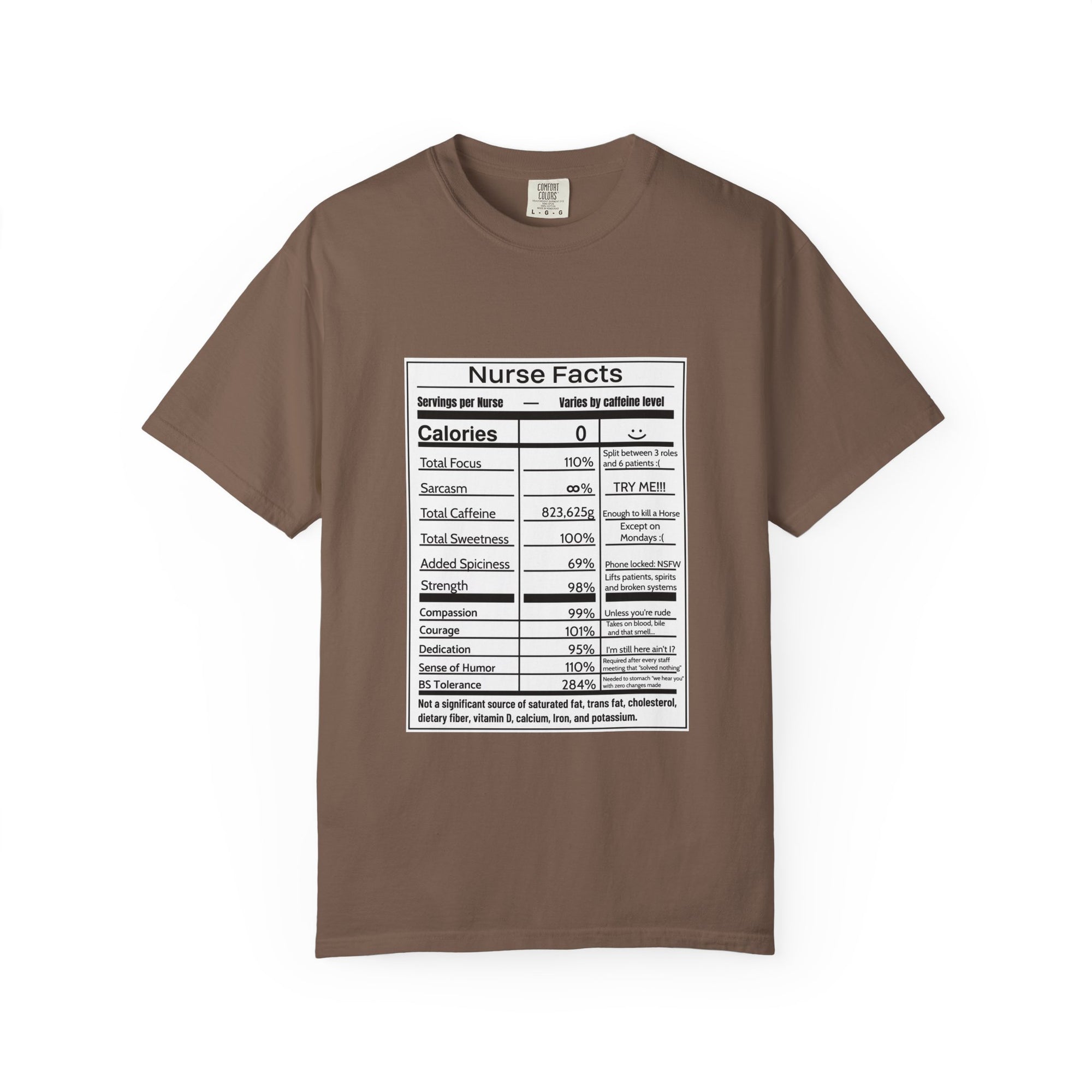 Nurse Facts T-Shirt – Funny Nutrition Label Satire for Nurses