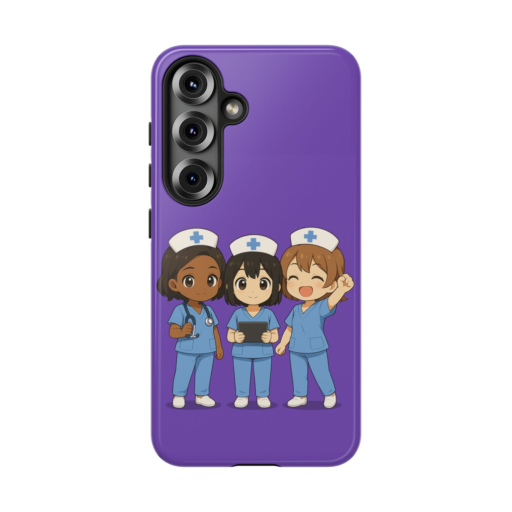 Cute Anime Nurse Phone Case – Purple, Medical-Inspired Design