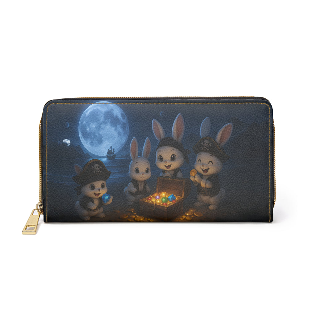 Fantasy Pirate Bunny Wallet – Whimsical Zipper Clutch with Treasure Art