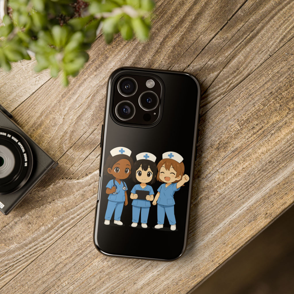 Cute Anime Nurse Phone Case – Black, Medical-Inspired Design