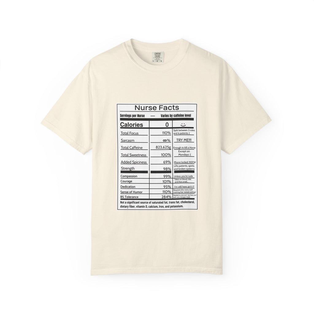 Nurse Facts T-Shirt – Funny Nutrition Label Satire for Nurses