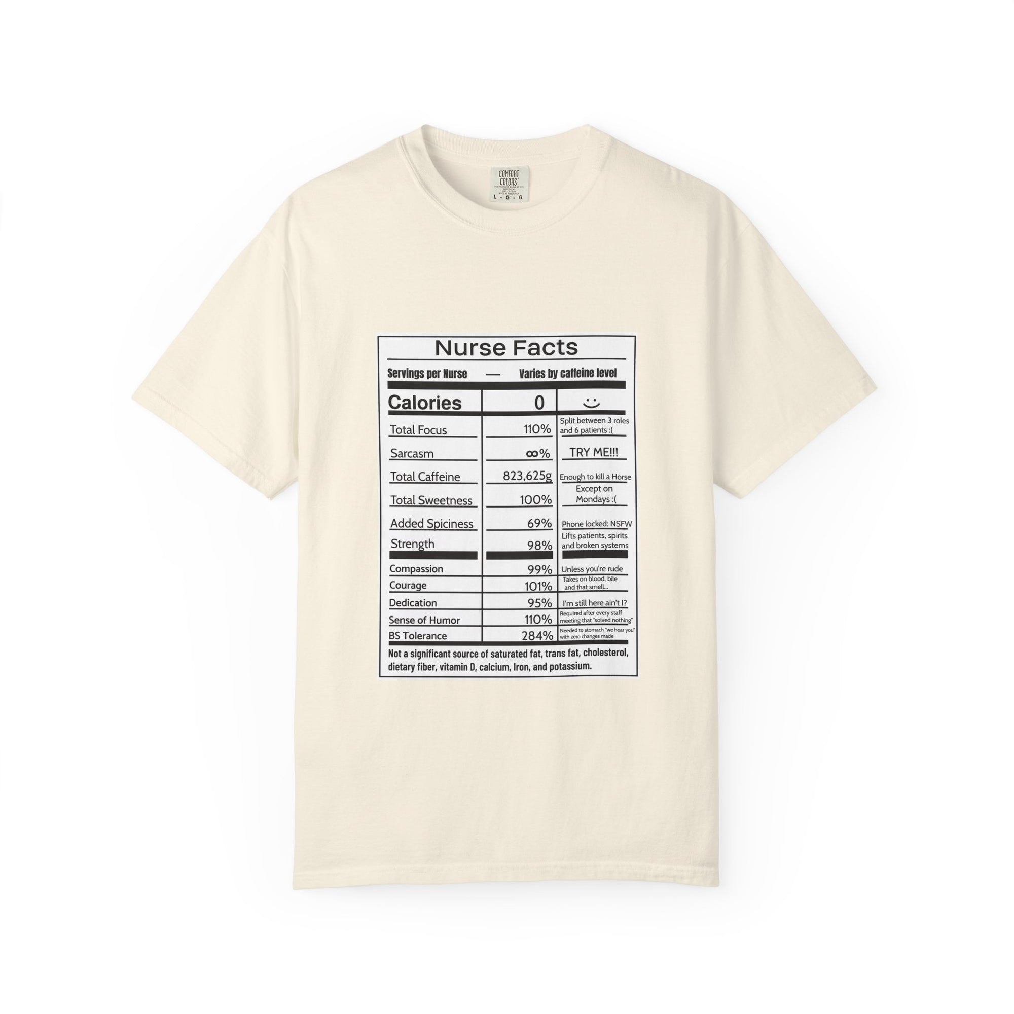 Nurse Facts T-Shirt – Funny Nutrition Label Satire for Nurses