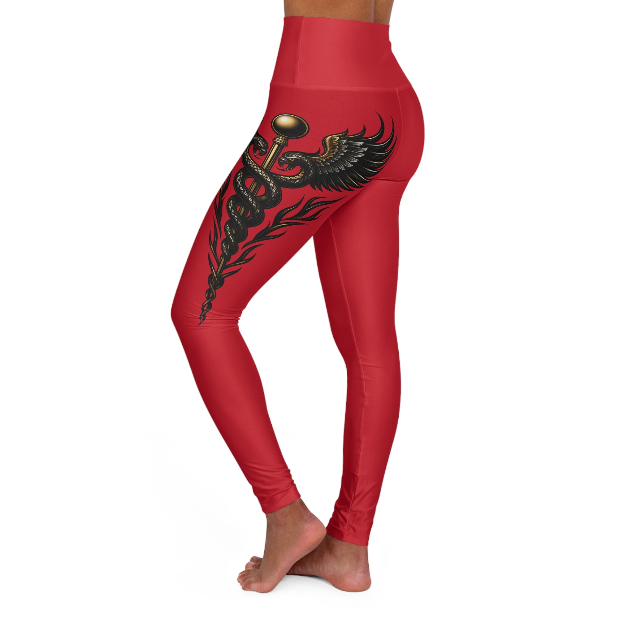 Nurse Caduceus High Waist Yoga Leggings – Red, Black & Gold