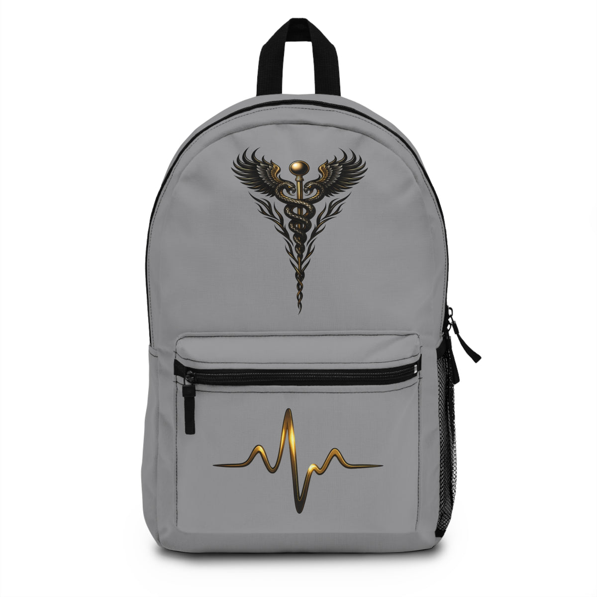 The Healer’s Backpack – Medical Caduceus & Gold Heartbeat Nursing Backpack (Grey)