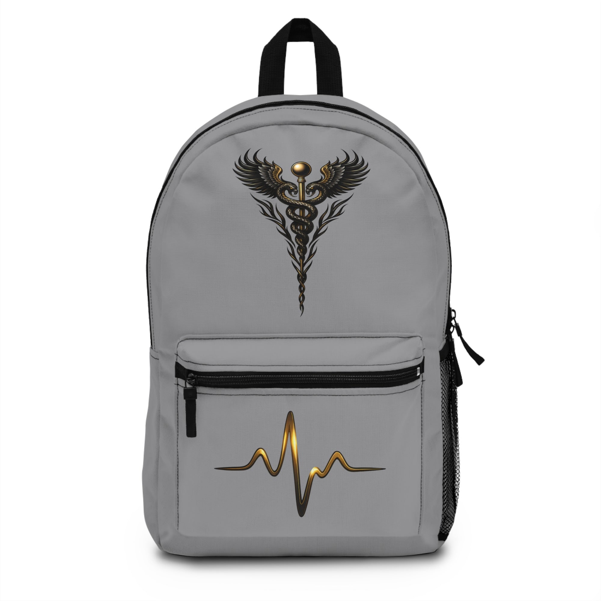 The Healer’s Backpack – Medical Caduceus & Gold Heartbeat Nursing Backpack (Grey)