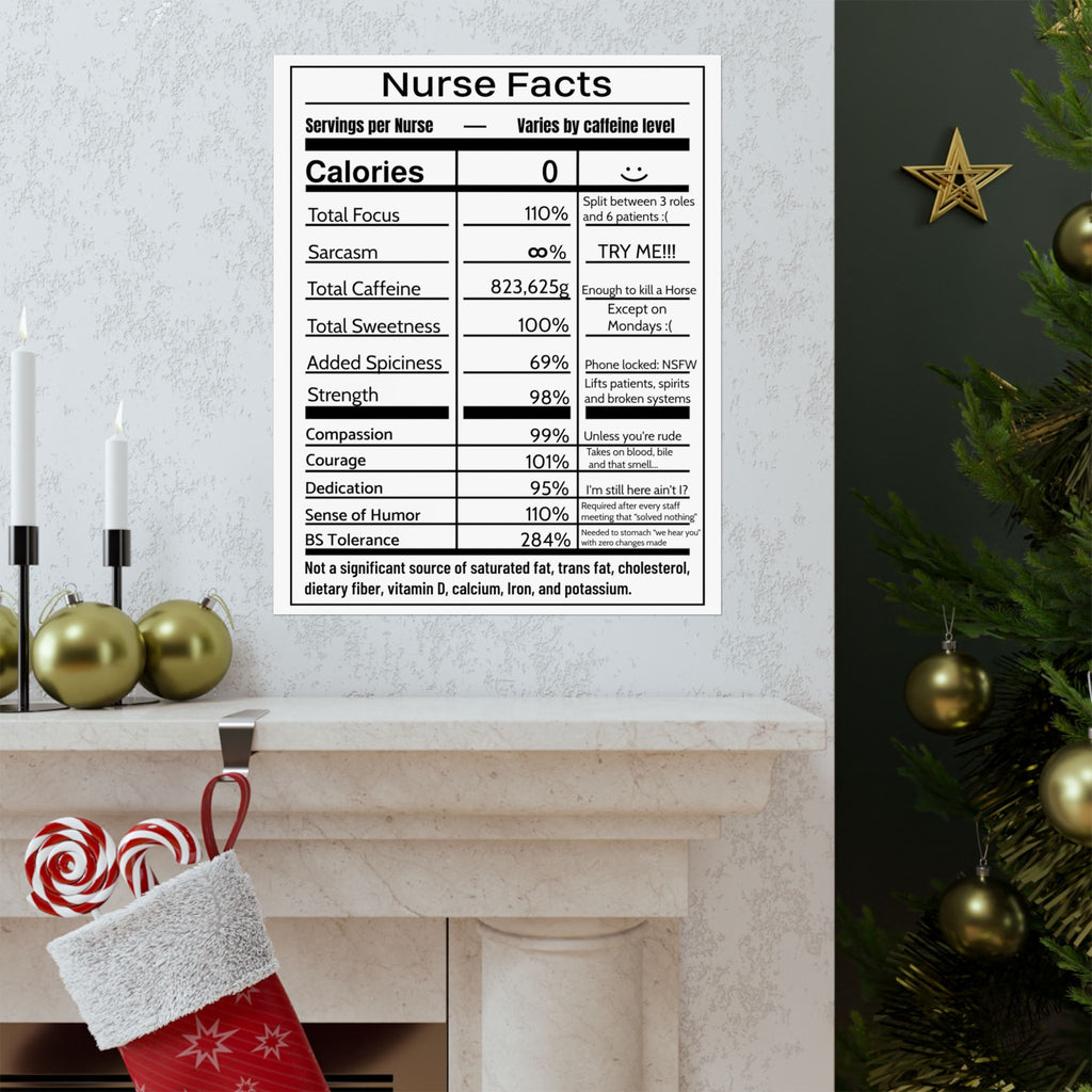 Nurse Facts Poster – Funny Nutrition Label Wall Art for Nurses