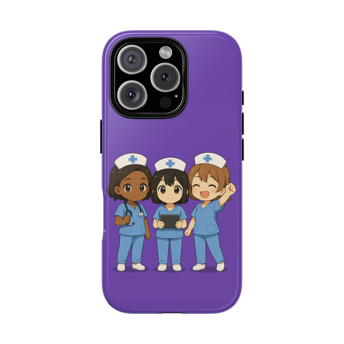 Cute Anime Nurse Phone Case – Purple, Medical-Inspired Design