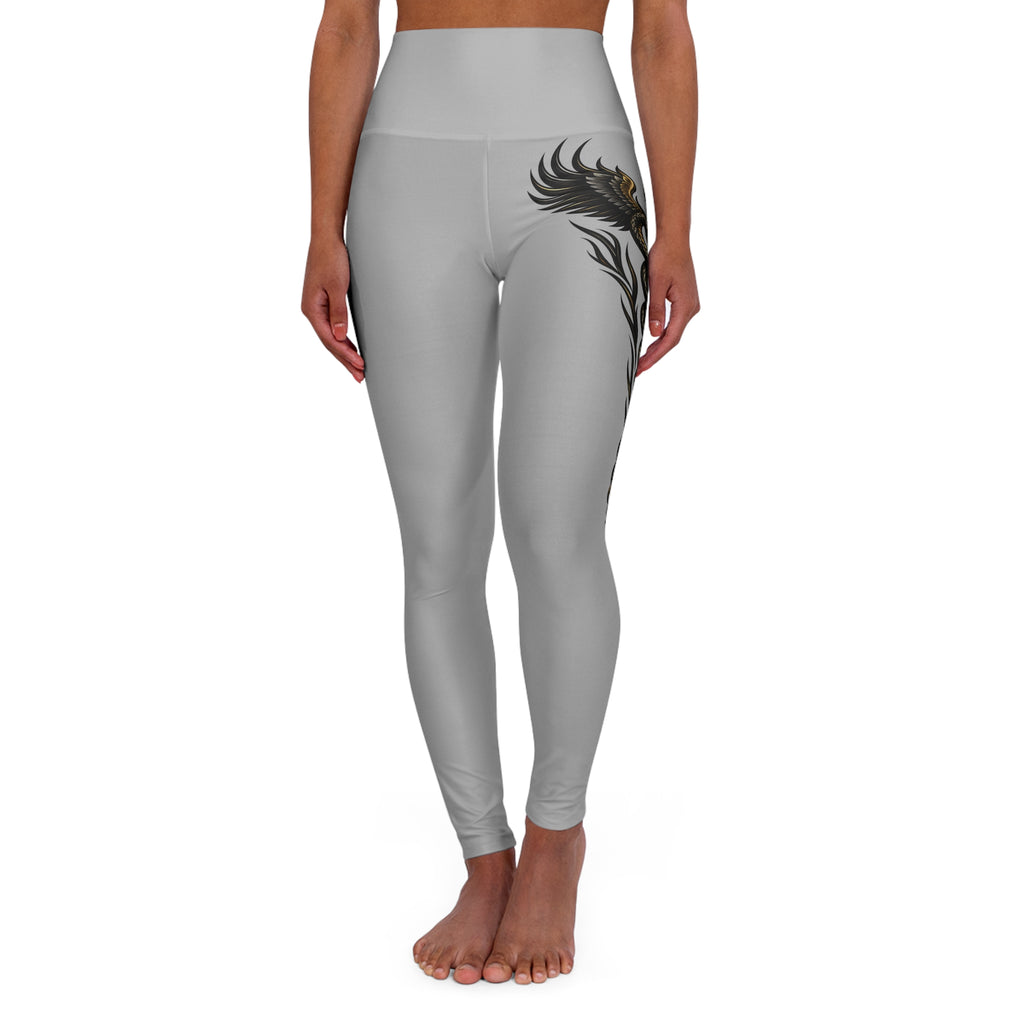 Nurse Caduceus High Waist Yoga Leggings – Light Grey, Black & Gold