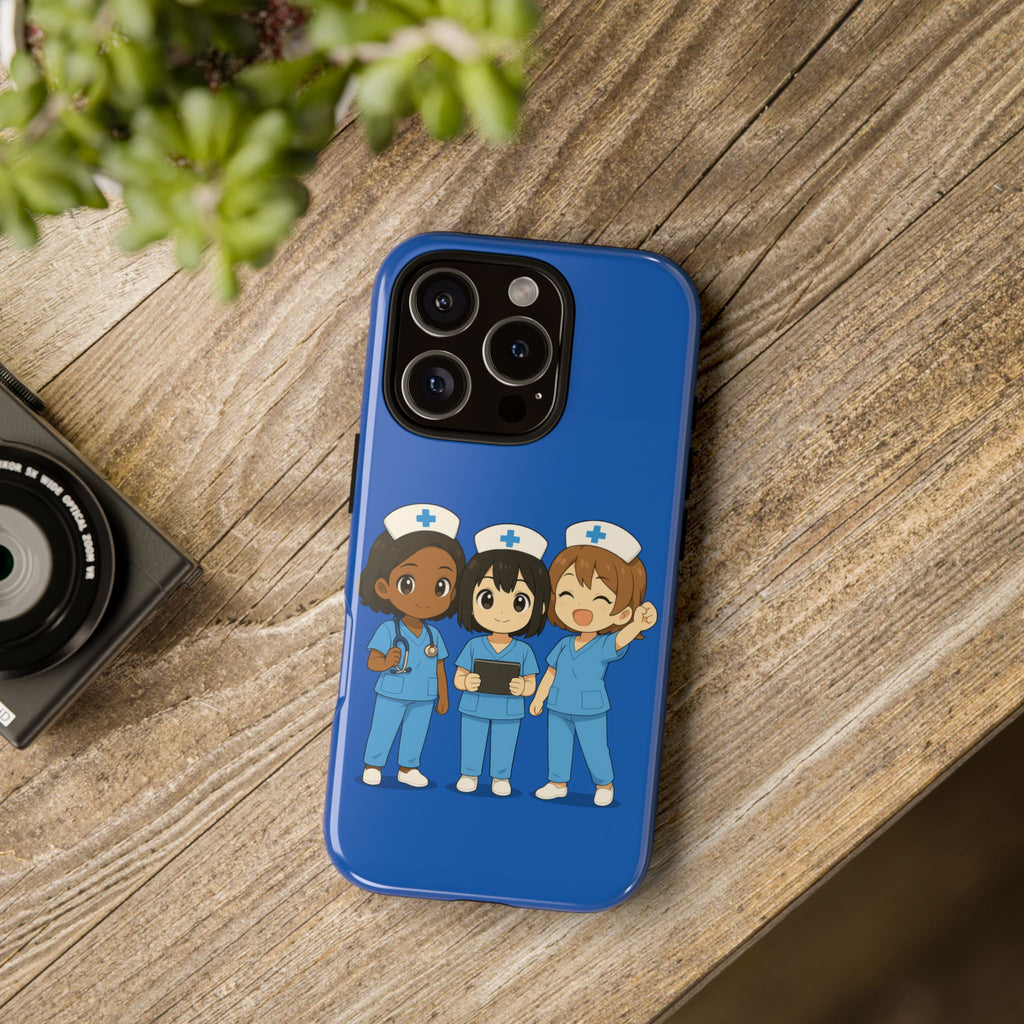 Cute Anime Nurse Phone Case – Blue, Medical-Inspired Design