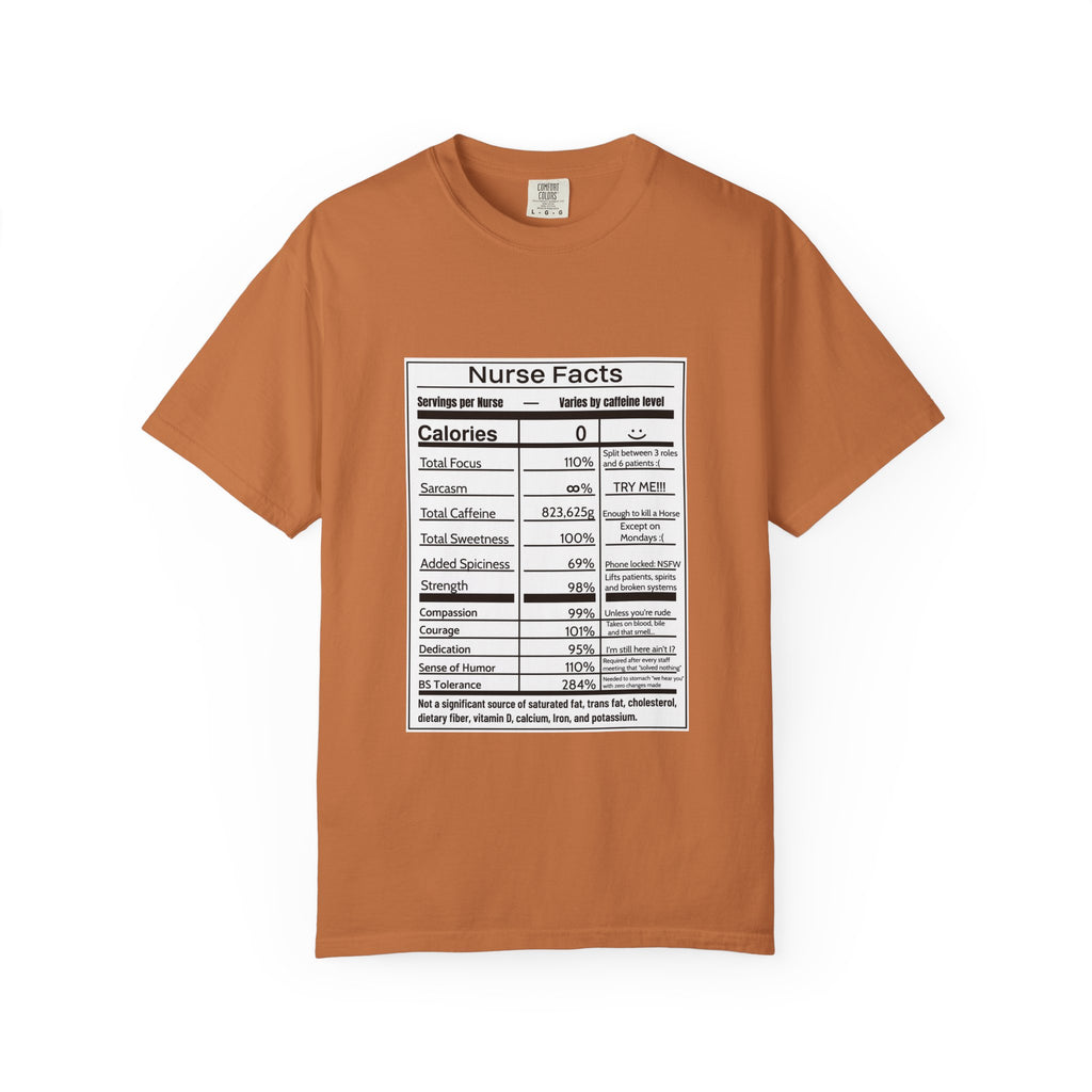 Nurse Facts T-Shirt – Funny Nutrition Label Satire for Nurses