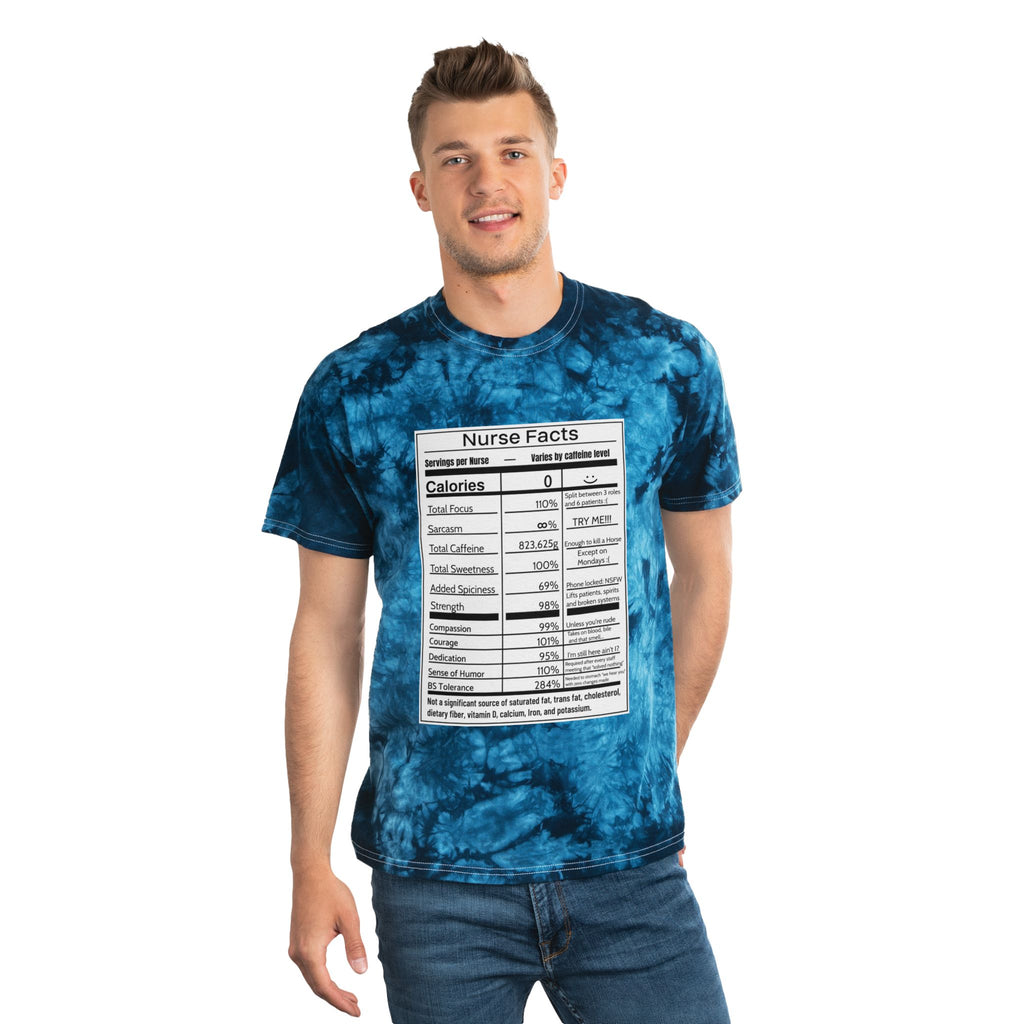 Nurse Facts Tie-Dye T-Shirt – Funny Nutrition Label Satire for Nurses