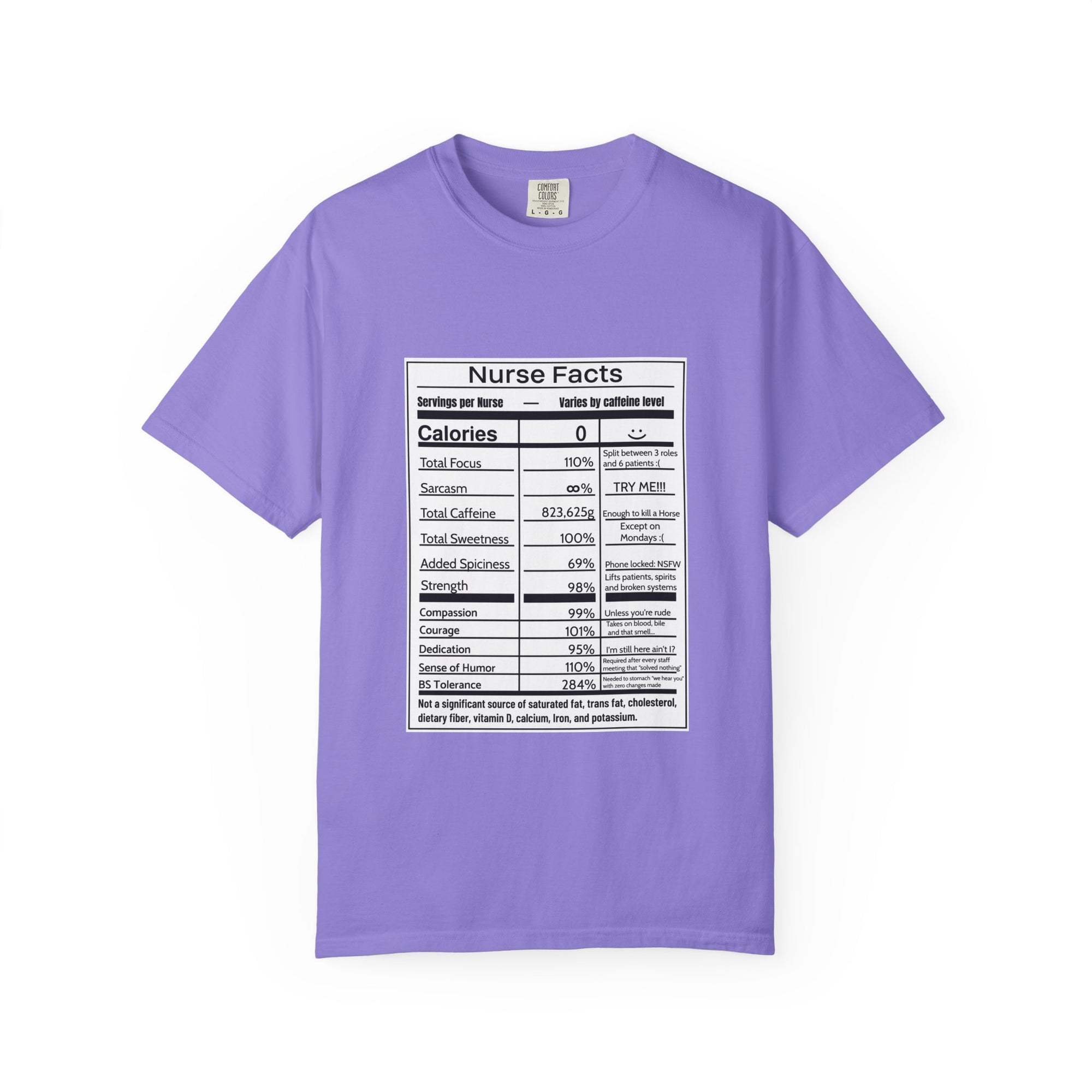 Nurse Facts T-Shirt – Funny Nutrition Label Satire for Nurses