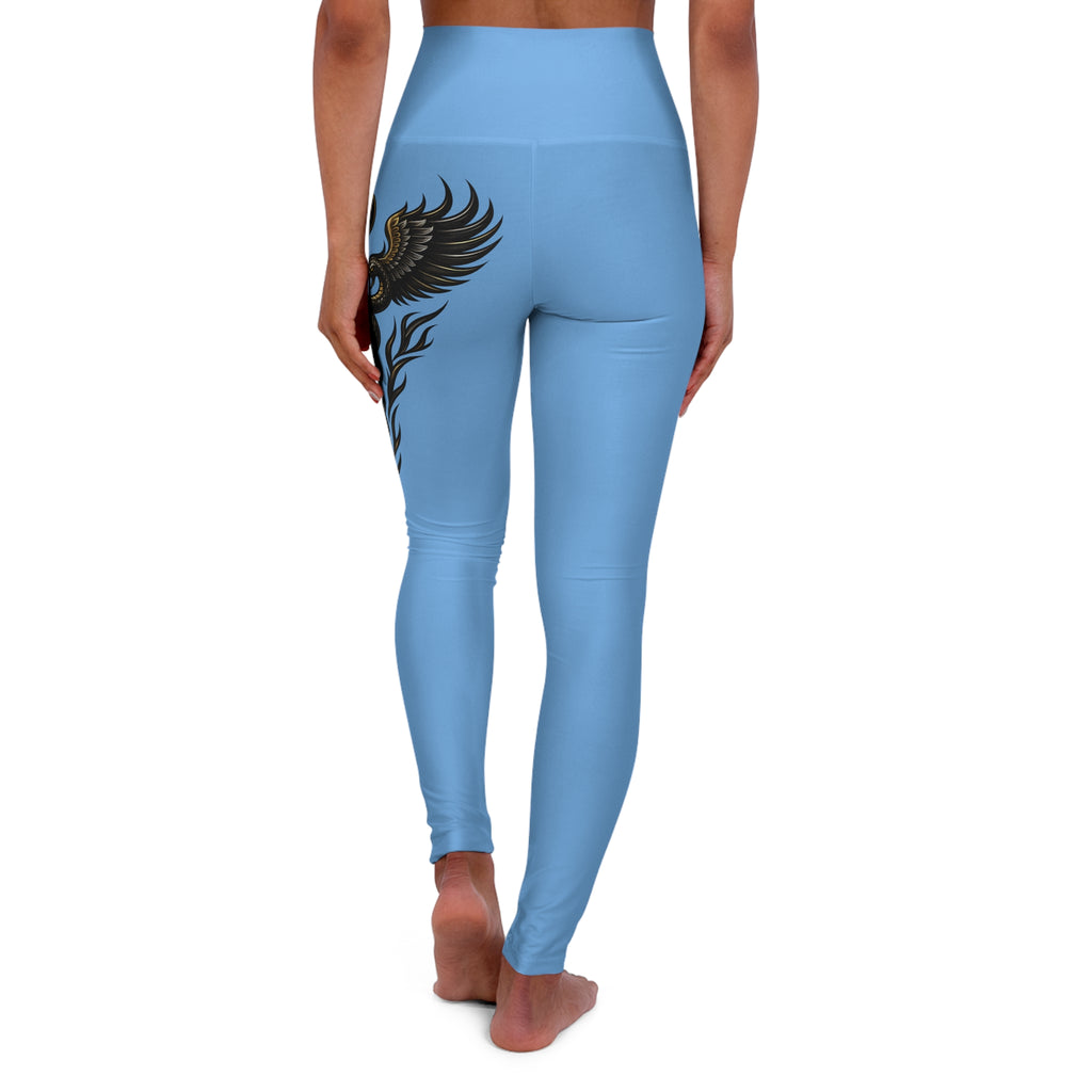 Nurse Caduceus High Waist Yoga Leggings – Light Blue, Black & Gold