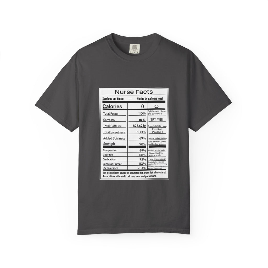 Nurse Facts T-Shirt – Funny Nutrition Label Satire for Nurses