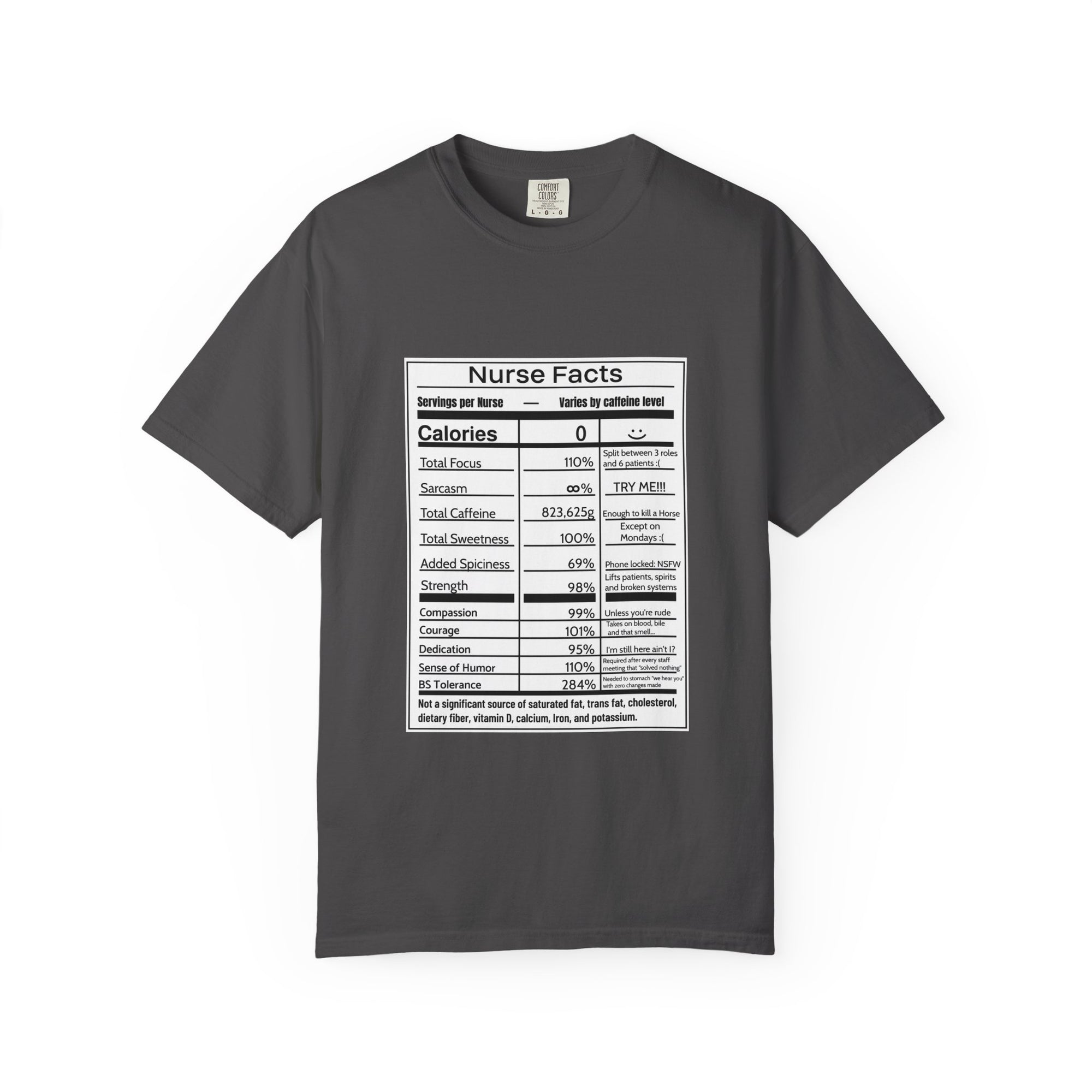 Nurse Facts T-Shirt – Funny Nutrition Label Satire for Nurses