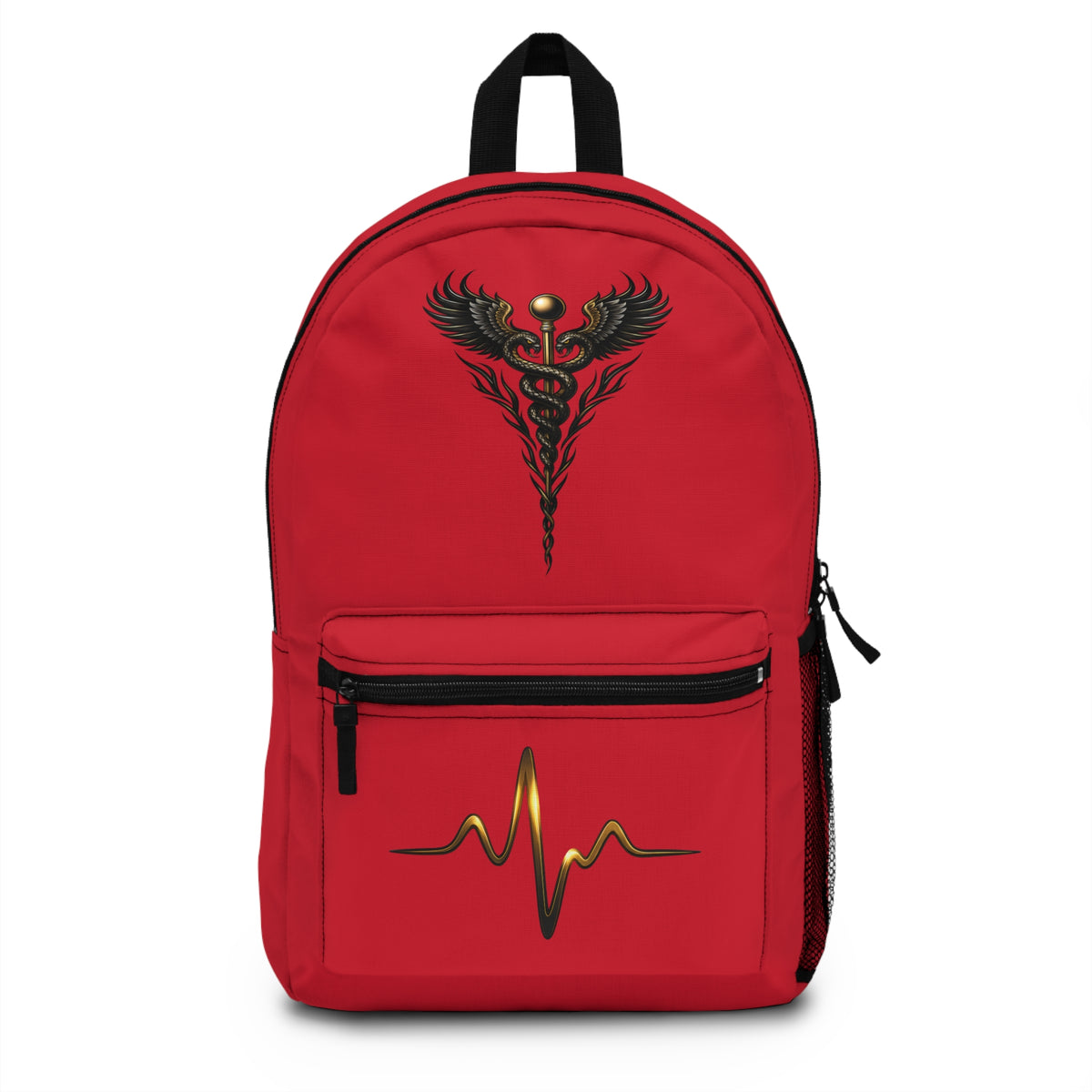 The Healer’s Backpack – Medical Caduceus & Gold Heartbeat Nursing Backpack (Red)