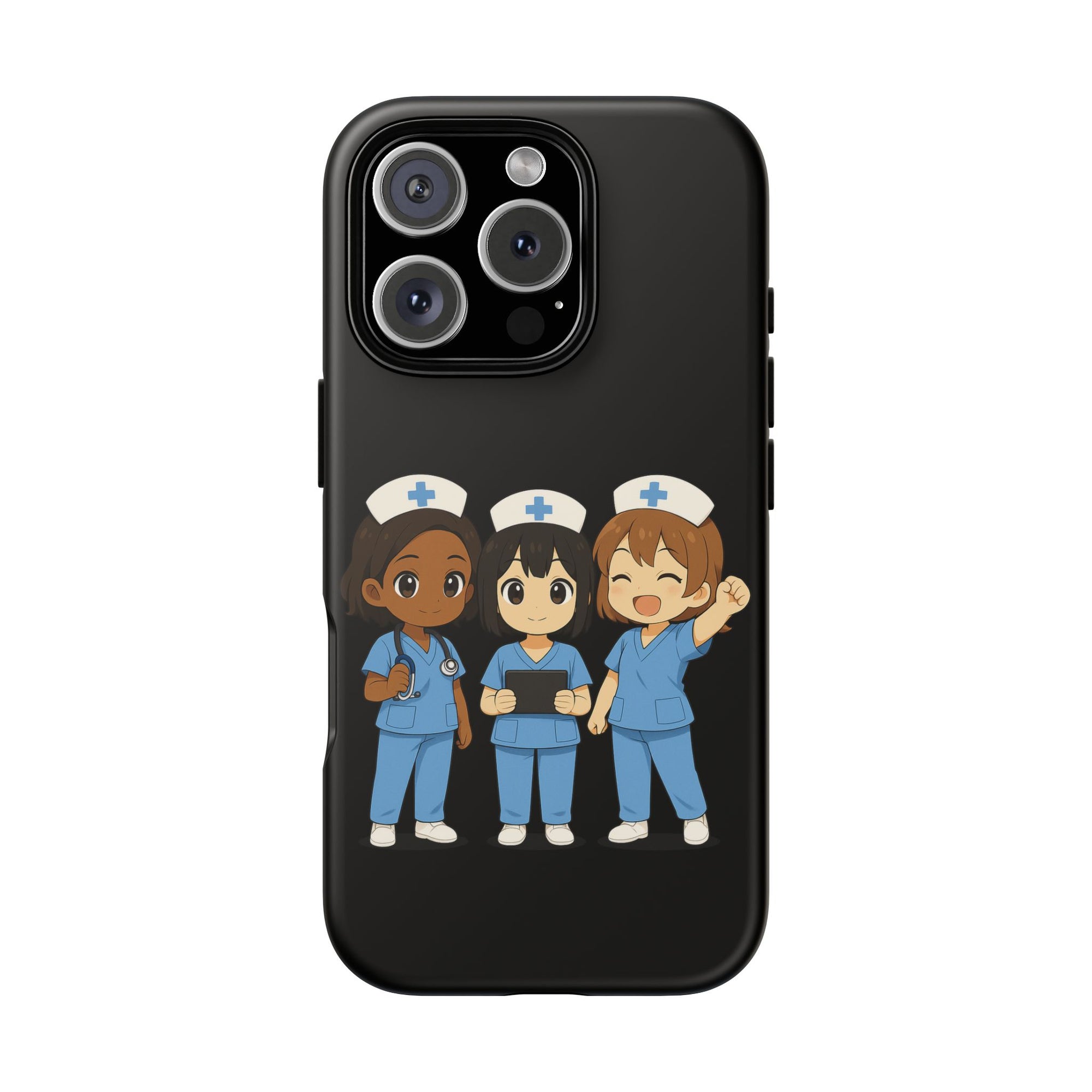 Cute Anime Nurse Phone Case – Black, Medical-Inspired Design