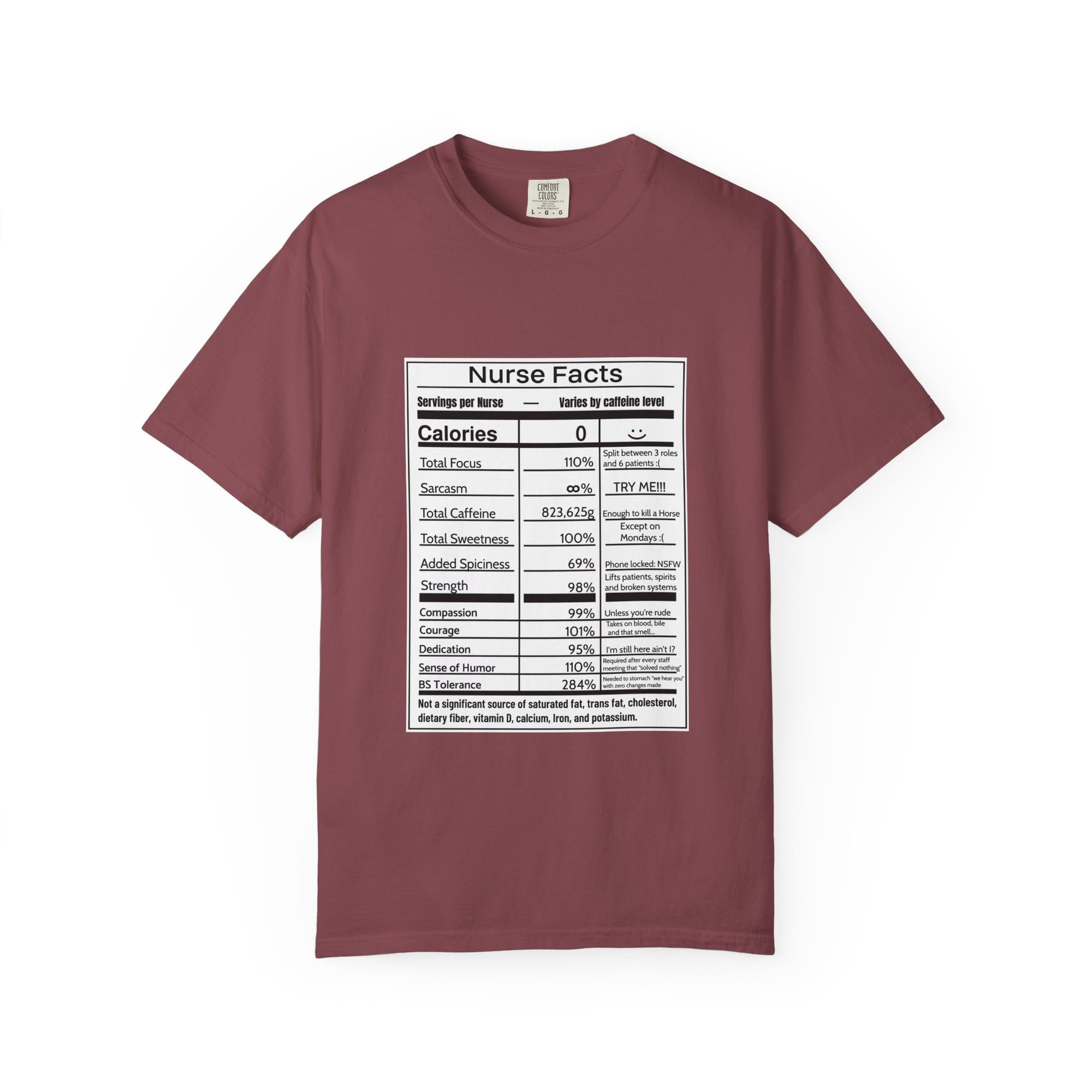 Nurse Facts T-Shirt – Funny Nutrition Label Satire for Nurses