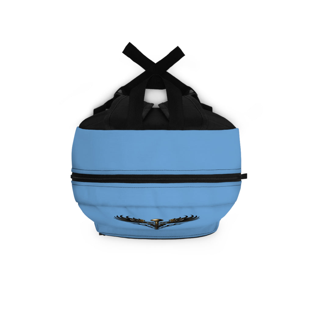 The Healer’s Backpack – Medical Caduceus & Gold Heartbeat Nursing Backpack (Light Blue)