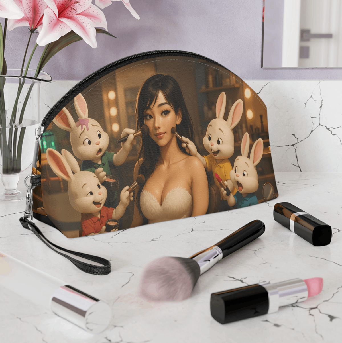 Bunny Blush Makeup Bag – Cute Cosmetic Pouch with Chic Bunny Design