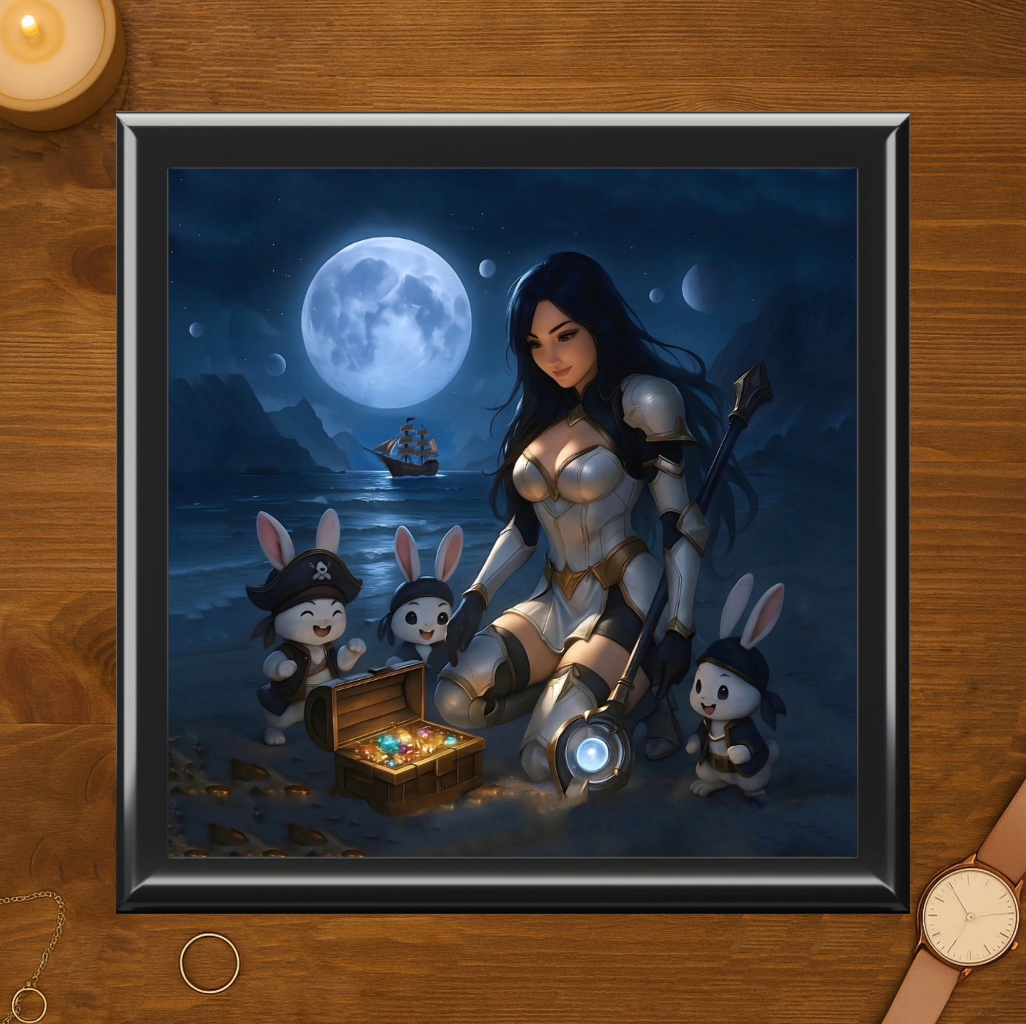 Fantasy Treasure Chest Jewelry Box – Fantasy Nurse and Pirate Bunny Keepsake