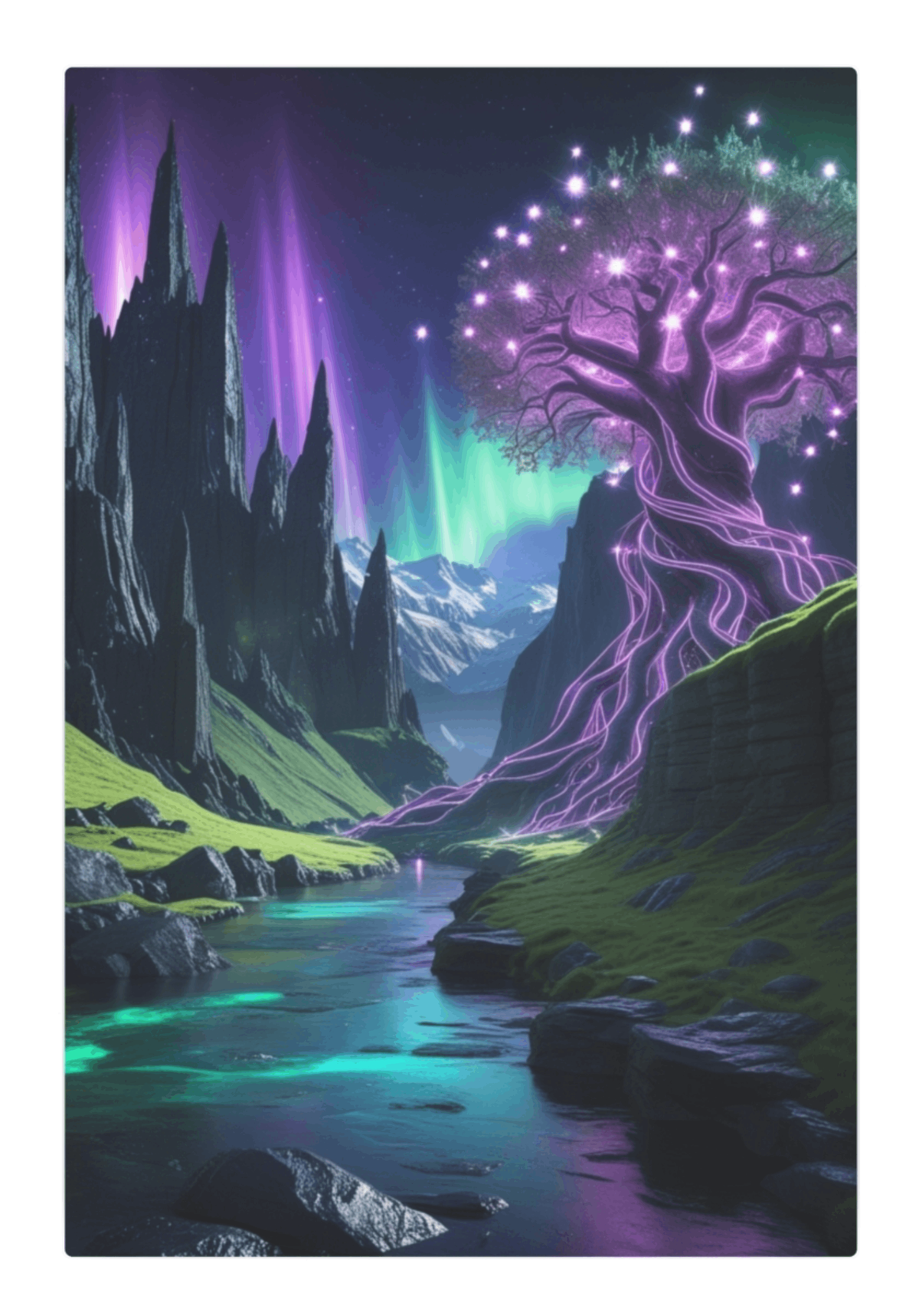 Fantasy Mystical Valley Metal Wall Art – Enchanted Nature Landscape
