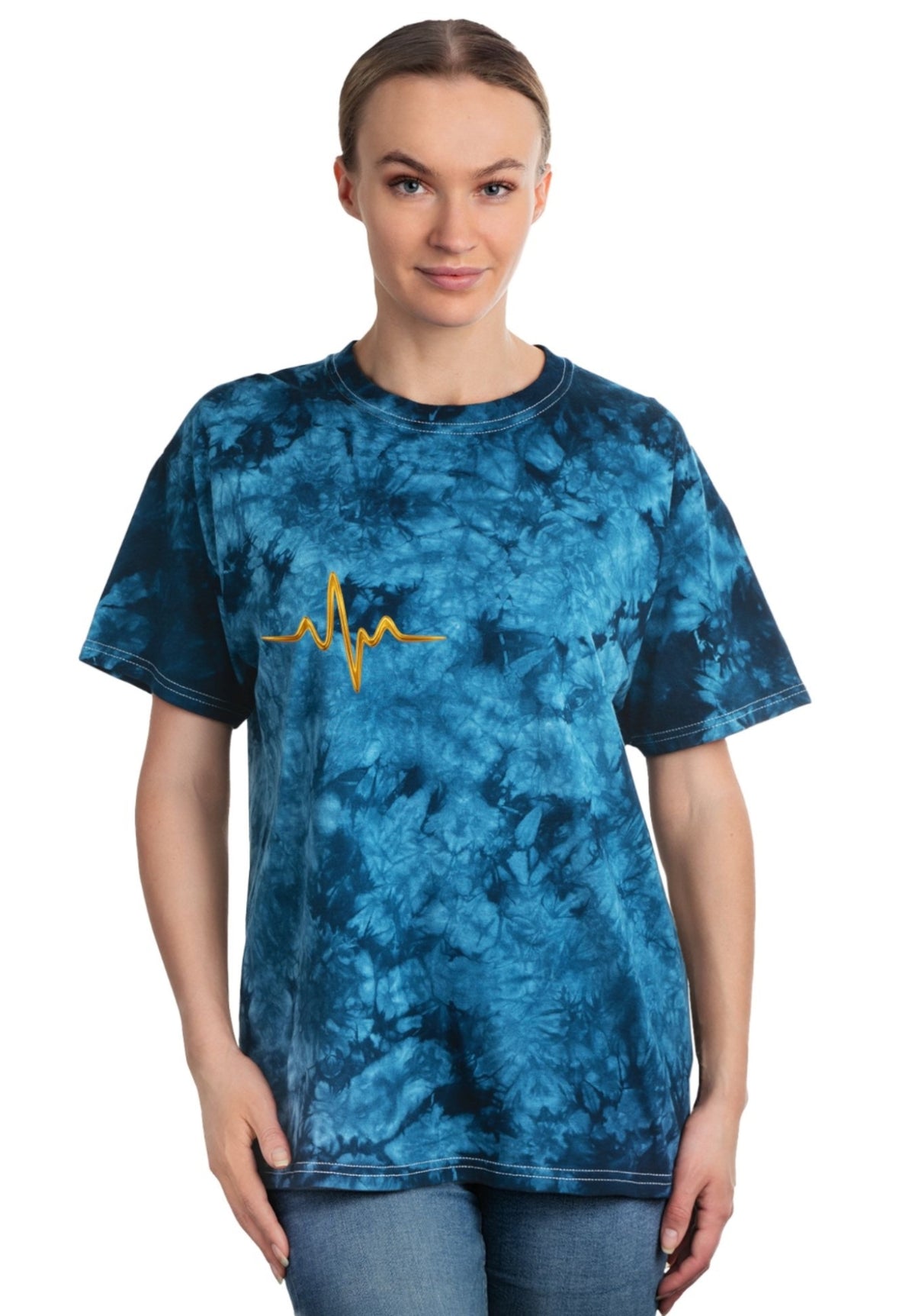 Crystal Tie-Dye Nurse Tee – Heartbeat Symbol Shirt for Healthcare Workers