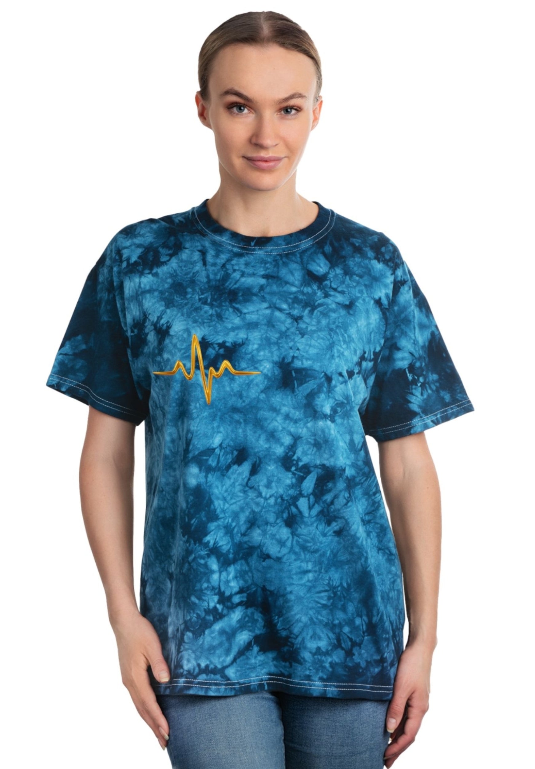 Crystal Tie-Dye Nurse Tee – Heartbeat Symbol Shirt for Healthcare Workers