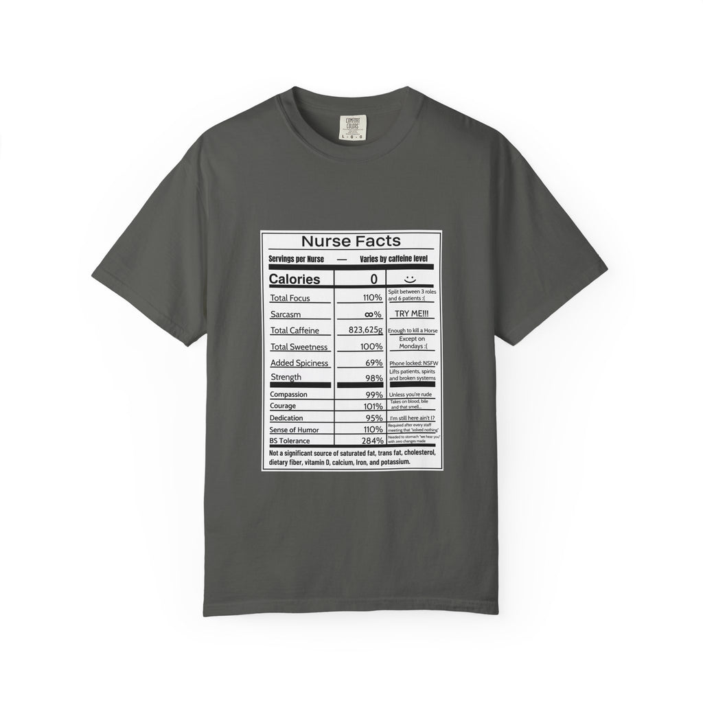 Nurse Facts T-Shirt – Funny Nutrition Label Satire for Nurses