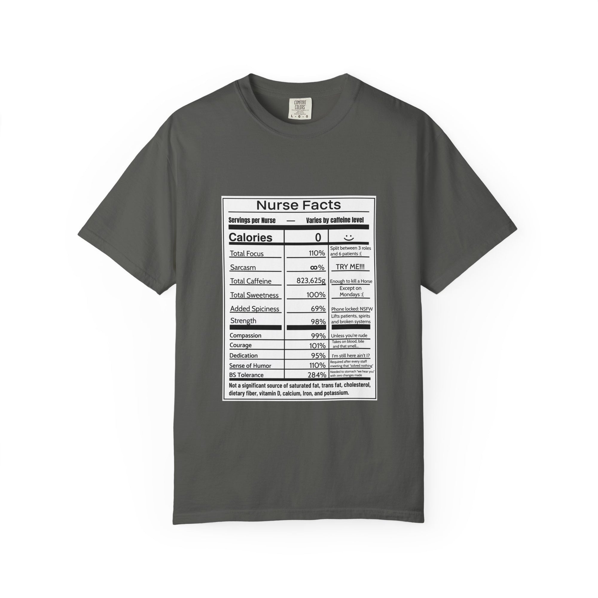 Nurse Facts T-Shirt – Funny Nutrition Label Satire for Nurses