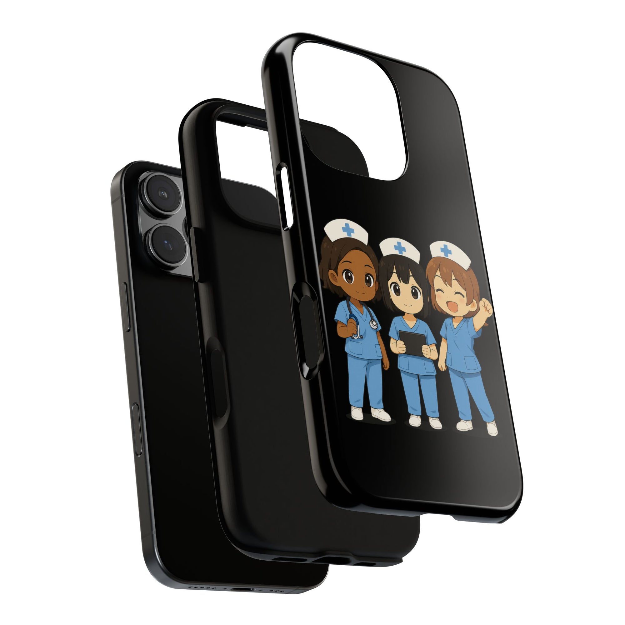 Cute Anime Nurse Phone Case – Black, Medical-Inspired Design