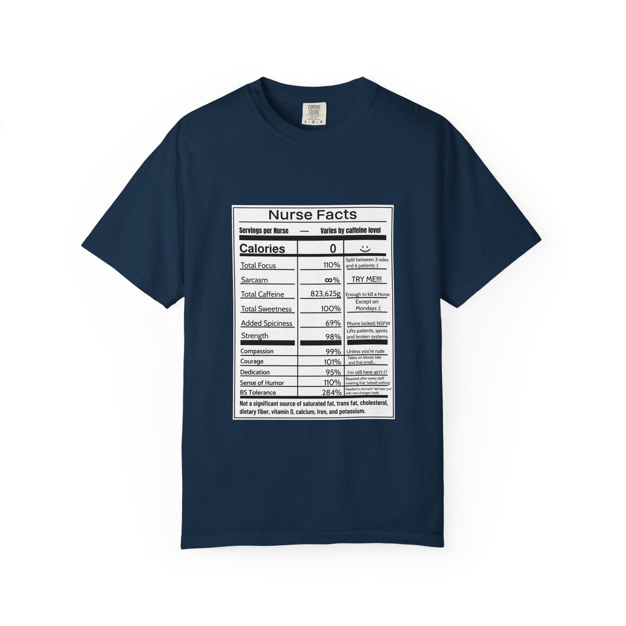 Nurse Facts T-Shirt – Funny Nutrition Label Satire for Nurses