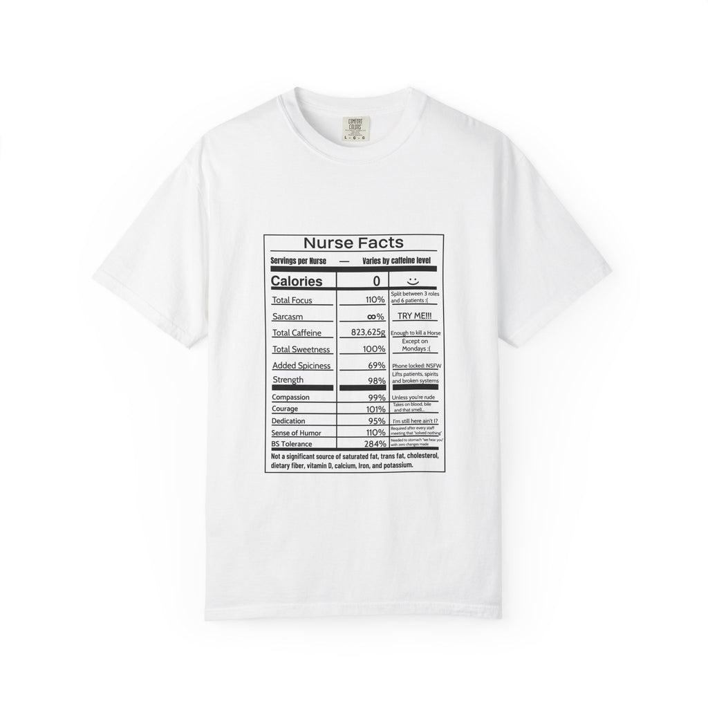Nurse Facts T-Shirt – Funny Nutrition Label Satire for Nurses