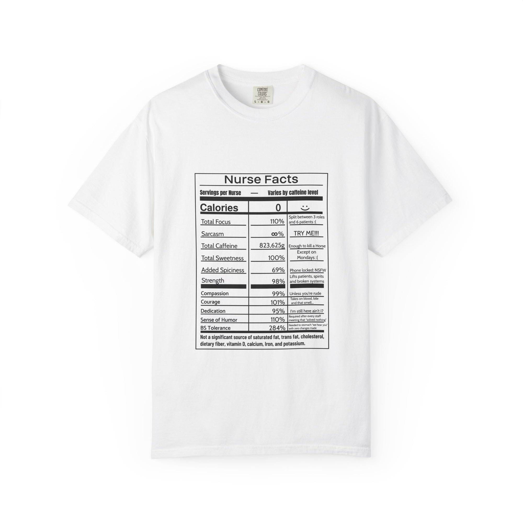 Nurse Facts T-Shirt – Funny Nutrition Label Satire for Nurses