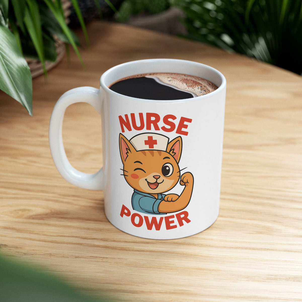 Nurse Power Ceramic Mug – Cute Cat Design, Perfect Gift for Nurses, Healthcare workers & Animal Lovers, 11oz Coffee Cup for Home or Office