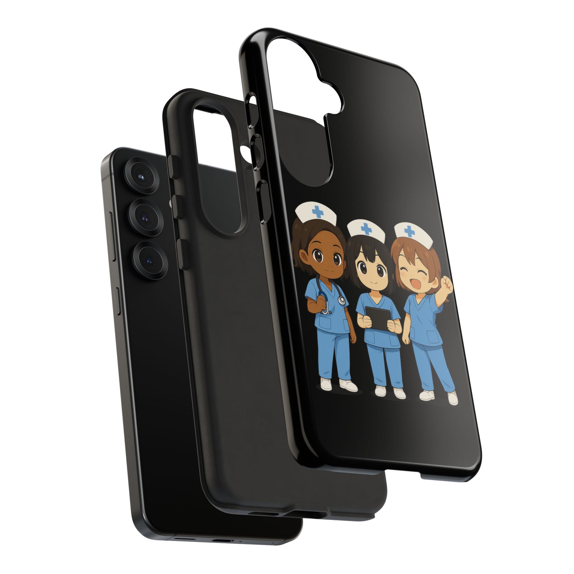 Cute Anime Nurse Phone Case – Black, Medical-Inspired Design