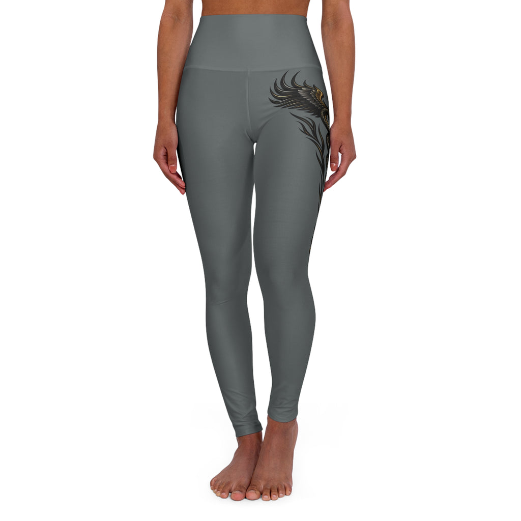 Nurse Caduceus High Waist Yoga Leggings – Grey, Black & Gold