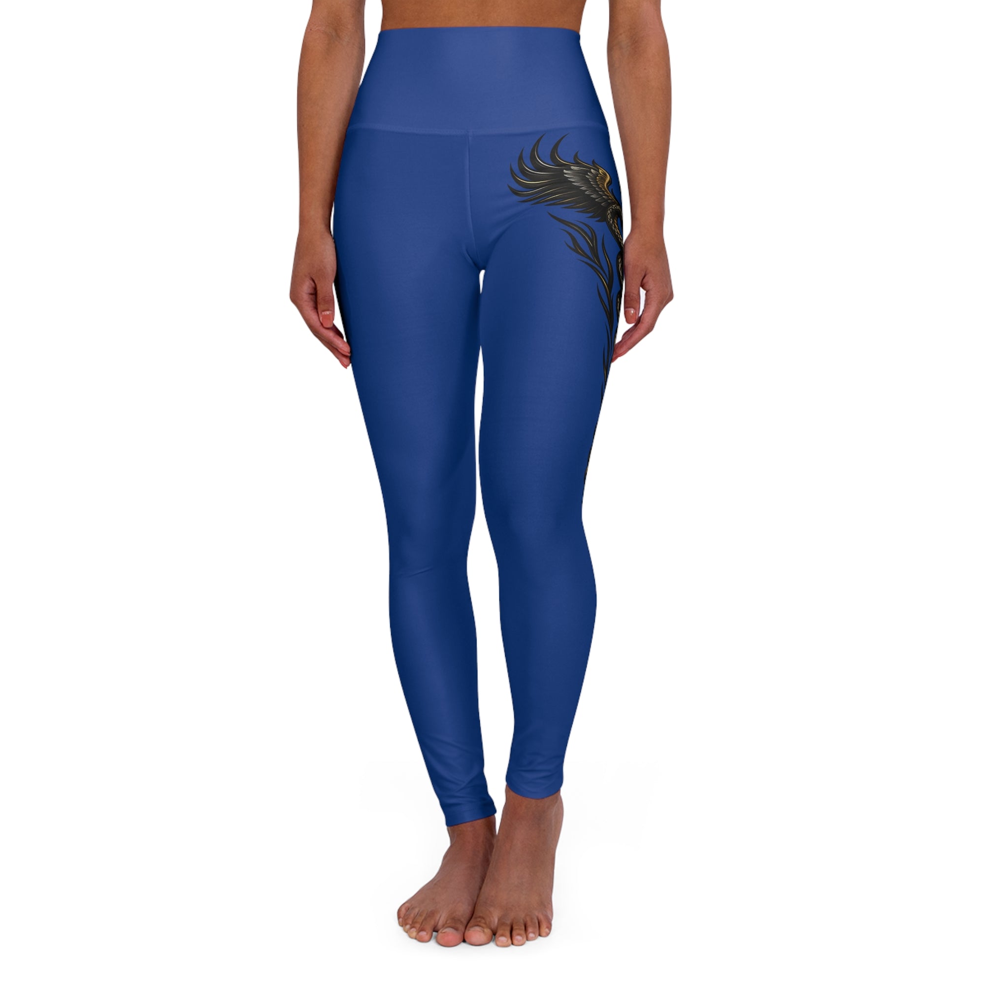 Nurse Caduceus High Waist Yoga Leggings – Blue, Black & Gold