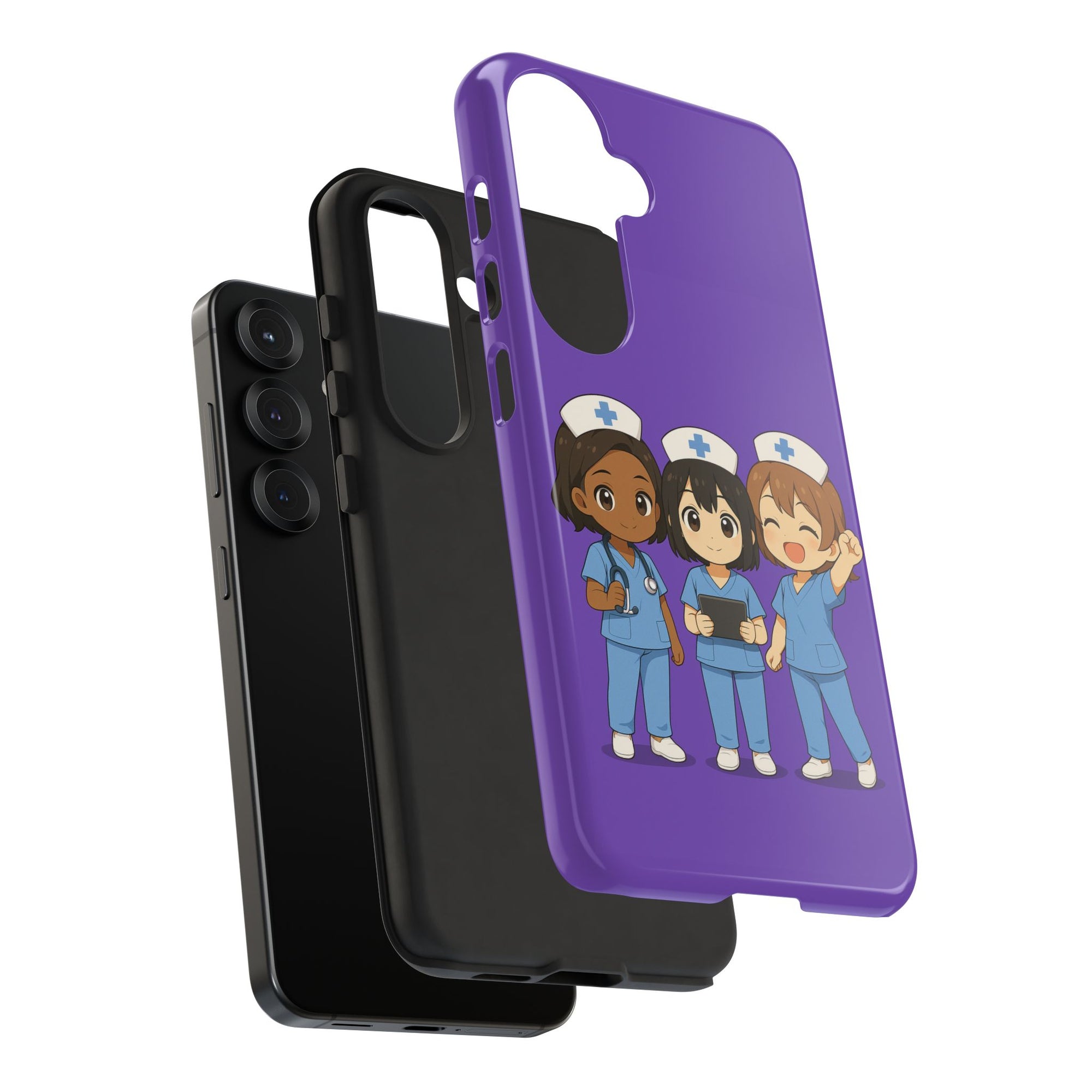 Cute Anime Nurse Phone Case – Purple, Medical-Inspired Design