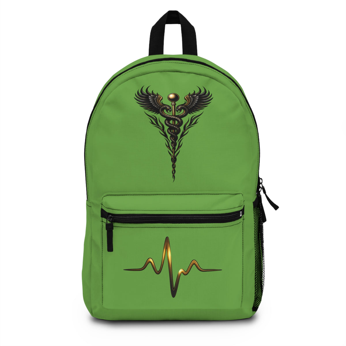 The Healer’s Backpack – Medical Caduceus & Gold Heartbeat Nursing Backpack (Green)
